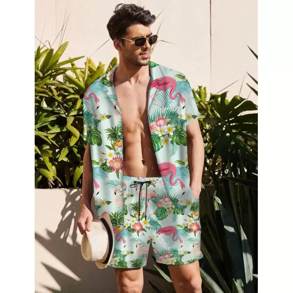 KYKU Mens Hawaiian Shirt and Short Set - Summer Short Sleeve Button Down Beach Shirts Tropical Vacation 2 Piece Outfits