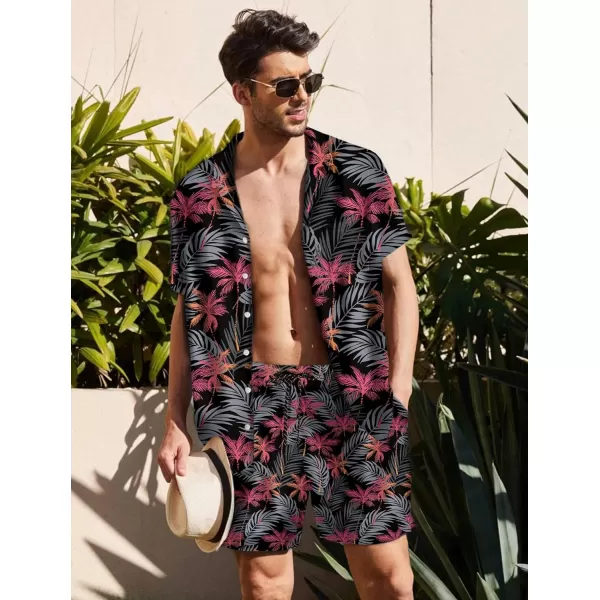 KYKU Mens Hawaiian Shirt and Short Set - Summer Short Sleeve Button Down Beach Shirts Tropical Vacation 2 Piece Outfits