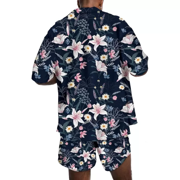 KYKU Mens Hawaiian Shirt and Short Set - Summer Short Sleeve Button Down Beach Shirts Tropical Vacation 2 Piece Outfits