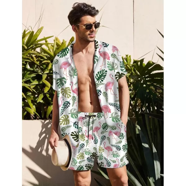 KYKU Mens Hawaiian Shirt and Short Set - Summer Short Sleeve Button Down Beach Shirts Tropical Vacation 2 Piece Outfits