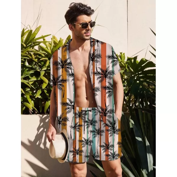 KYKU Mens Hawaiian Shirt and Short Set - Summer Short Sleeve Button Down Beach Shirts Tropical Vacation 2 Piece Outfits