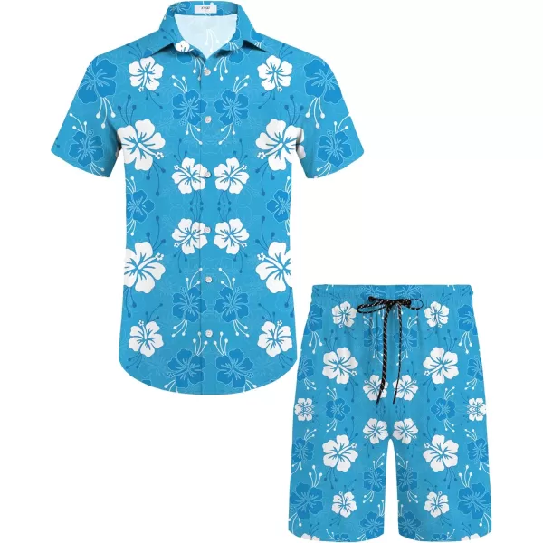 KYKU Mens Hawaiian Shirt and Short Set - Summer Short Sleeve Button Down Beach Shirts Tropical Vacation 2 Piece Outfits