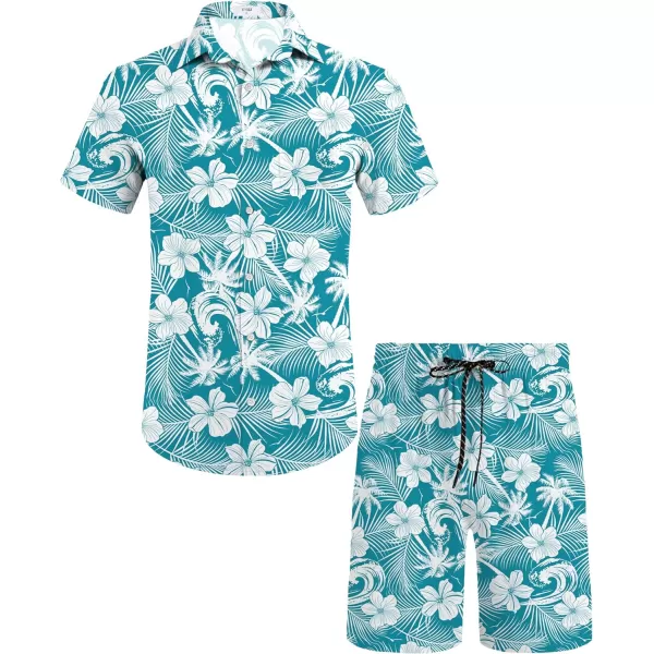 KYKU Mens Hawaiian Shirt and Short Set - Summer Short Sleeve Button Down Beach Shirts Tropical Vacation 2 Piece Outfits