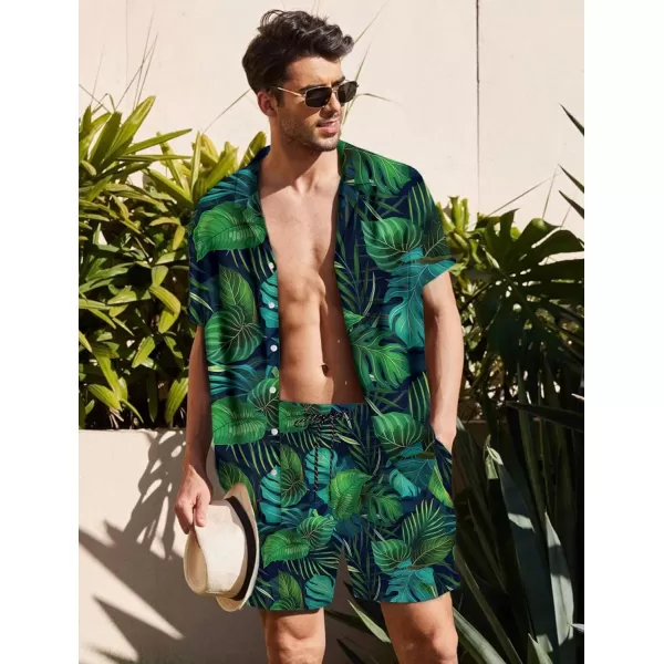 KYKU Mens Hawaiian Shirt and Short Set - Summer Short Sleeve Button Down Beach Shirts Tropical Vacation 2 Piece Outfits