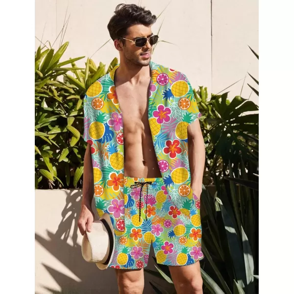 KYKU Mens Hawaiian Shirt and Short Set - Summer Short Sleeve Button Down Beach Shirts Tropical Vacation 2 Piece Outfits