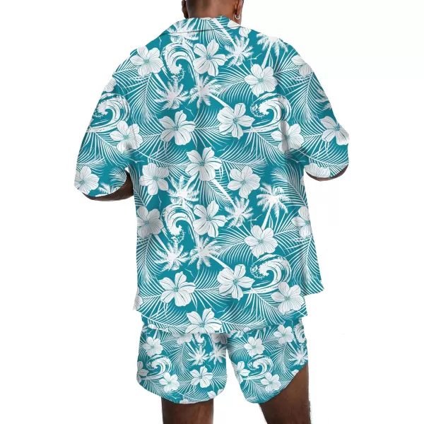 KYKU Mens Hawaiian Shirt and Short Set - Summer Short Sleeve Button Down Beach Shirts Tropical Vacation 2 Piece Outfits