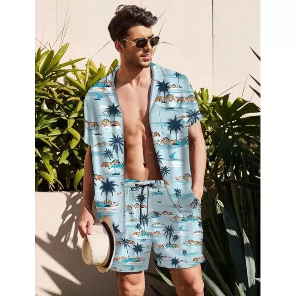 KYKU Mens Hawaiian Shirt and Short Set - Summer Short Sleeve Button Down Beach Shirts Tropical Vacation 2 Piece Outfits