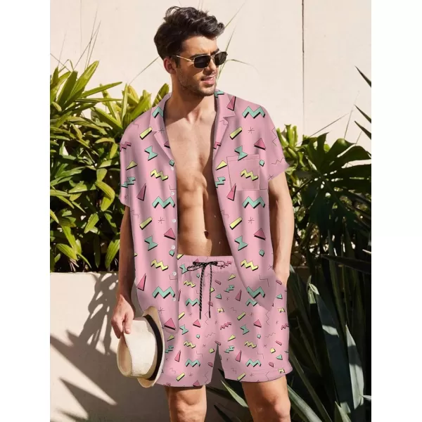 KYKU Mens Hawaiian Shirt and Short Set - Summer Short Sleeve Button Down Beach Shirts Tropical Vacation 2 Piece Outfits