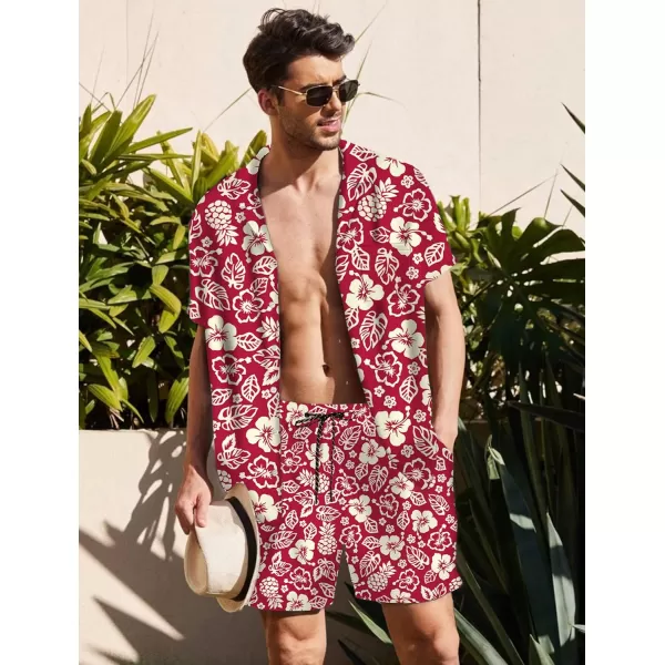 KYKU Mens Hawaiian Shirt and Short Set - Summer Short Sleeve Button Down Beach Shirts Tropical Vacation 2 Piece Outfits