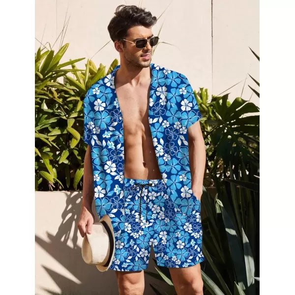 KYKU Mens Hawaiian Shirt and Short Set - Summer Short Sleeve Button Down Beach Shirts Tropical Vacation 2 Piece Outfits