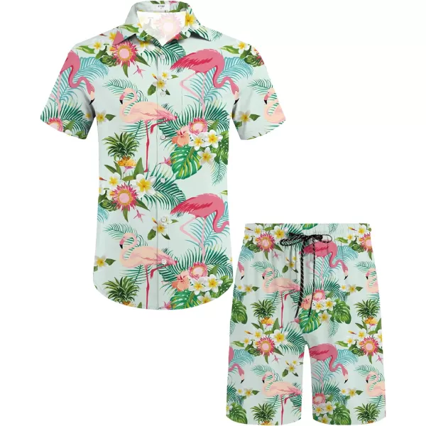 KYKU Mens Hawaiian Shirt and Short Set - Summer Short Sleeve Button Down Beach Shirts Tropical Vacation 2 Piece Outfits