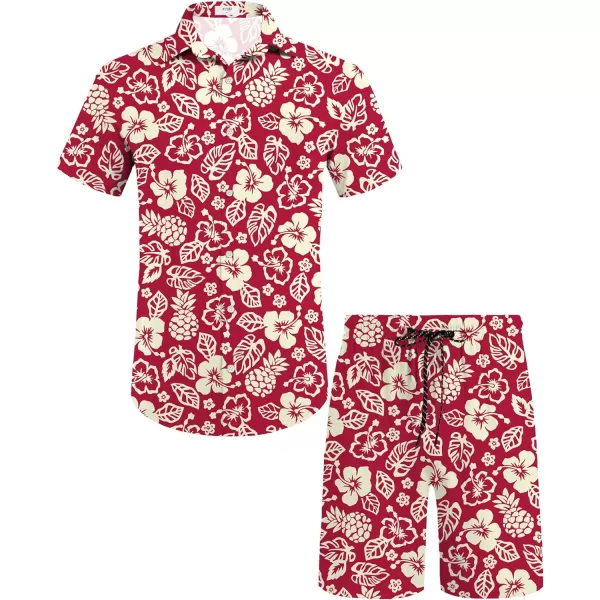 KYKU Mens Hawaiian Shirt and Short Set - Summer Short Sleeve Button Down Beach Shirts Tropical Vacation 2 Piece Outfits
