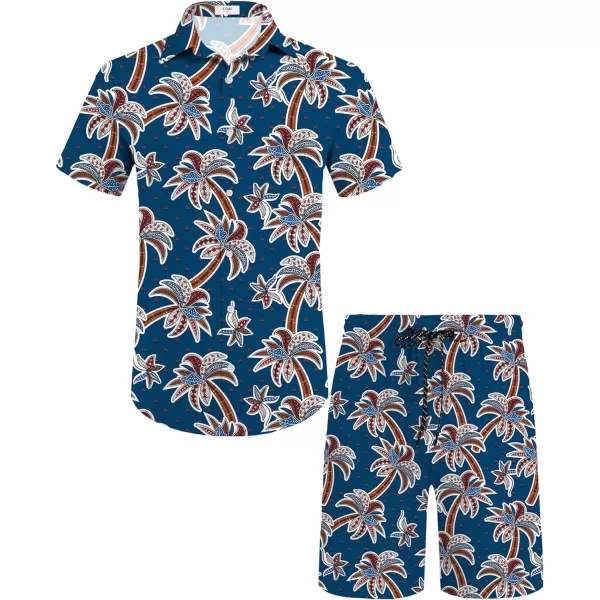 KYKU Mens Hawaiian Shirt and Short Set - Summer Short Sleeve Button Down Beach Shirts Tropical Vacation 2 Piece Outfits