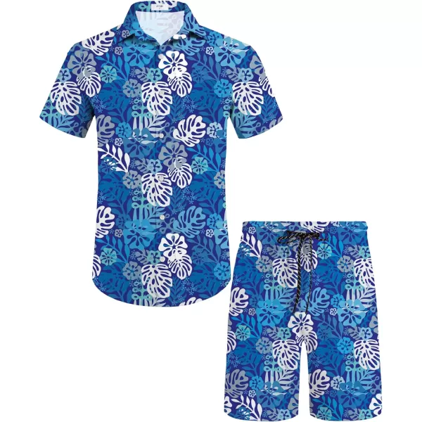 KYKU Mens Hawaiian Shirt and Short Set - Summer Short Sleeve Button Down Beach Shirts Tropical Vacation 2 Piece Outfits