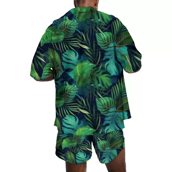 KYKU Mens Hawaiian Shirt and Short Set - Summer Short Sleeve Button Down Beach Shirts Tropical Vacation 2 Piece Outfits