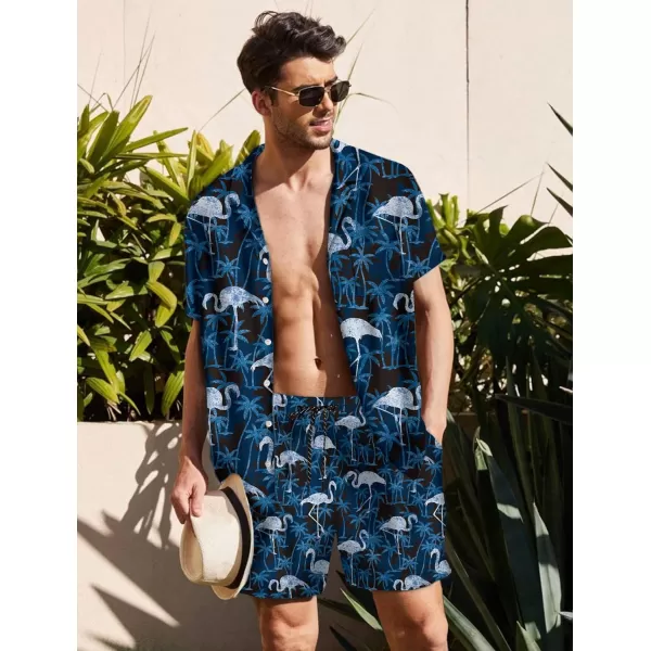 KYKU Mens Hawaiian Shirt and Short Set - Summer Short Sleeve Button Down Beach Shirts Tropical Vacation 2 Piece Outfits