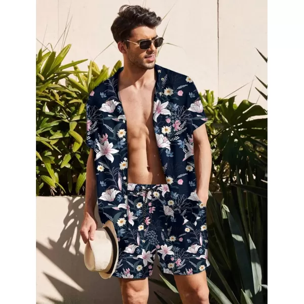 KYKU Mens Hawaiian Shirt and Short Set - Summer Short Sleeve Button Down Beach Shirts Tropical Vacation 2 Piece Outfits