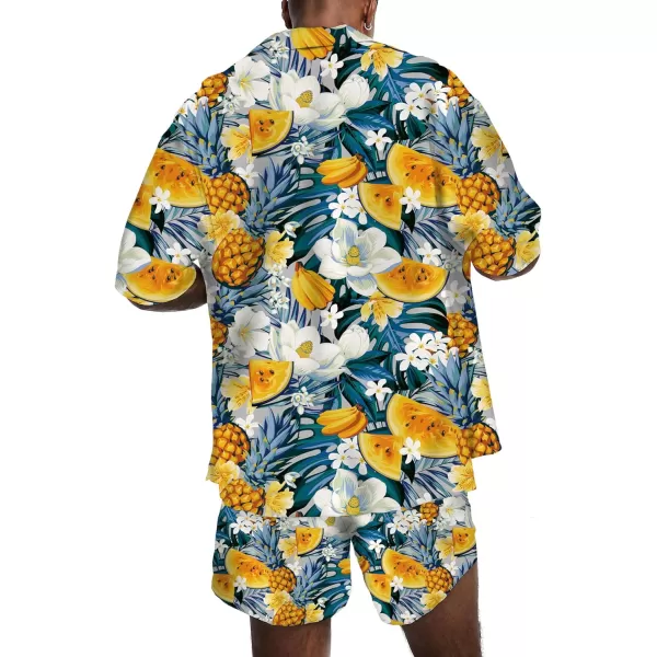 KYKU Mens Hawaiian Shirt and Short Set - Summer Short Sleeve Button Down Beach Shirts Tropical Vacation 2 Piece Outfits