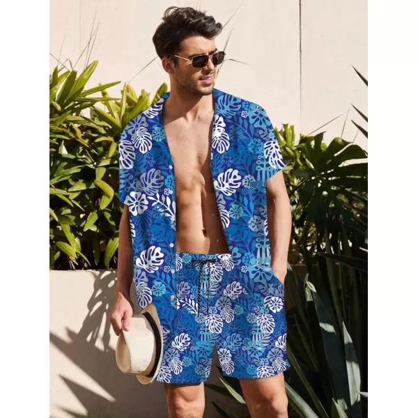 KYKU Mens Hawaiian Shirt and Short Set - Summer Short Sleeve Button Down Beach Shirts Tropical Vacation 2 Piece Outfits