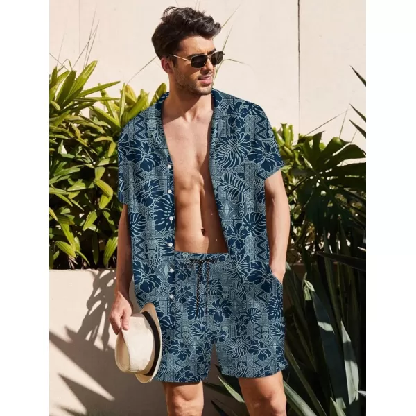 KYKU Mens Hawaiian Shirt and Short Set - Summer Short Sleeve Button Down Beach Shirts Tropical Vacation 2 Piece Outfits