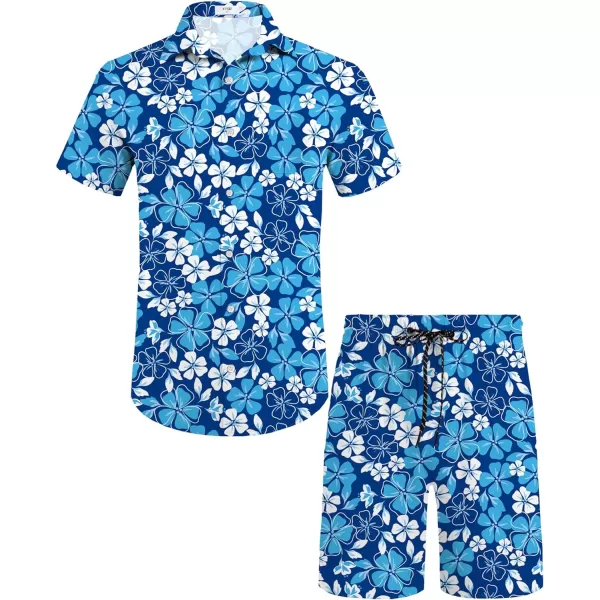 KYKU Mens Hawaiian Shirt and Short Set - Summer Short Sleeve Button Down Beach Shirts Tropical Vacation 2 Piece Outfits