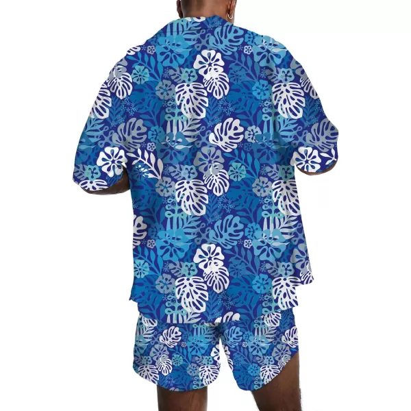 KYKU Mens Hawaiian Shirt and Short Set - Summer Short Sleeve Button Down Beach Shirts Tropical Vacation 2 Piece Outfits