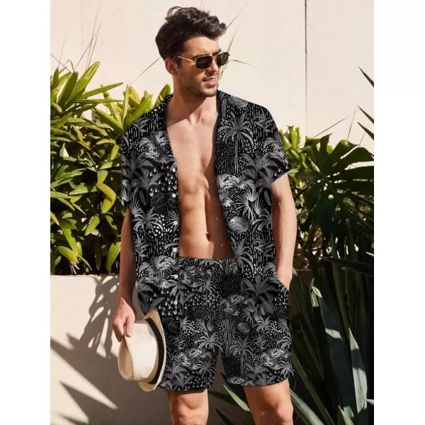 KYKU Mens Hawaiian Shirt and Short Set - Summer Short Sleeve Button Down Beach Shirts Tropical Vacation 2 Piece Outfits