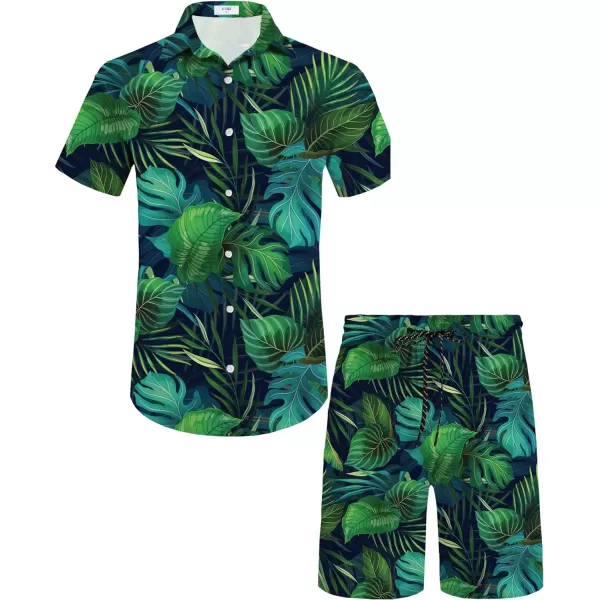 KYKU Mens Hawaiian Shirt and Short Set - Summer Short Sleeve Button Down Beach Shirts Tropical Vacation 2 Piece Outfits