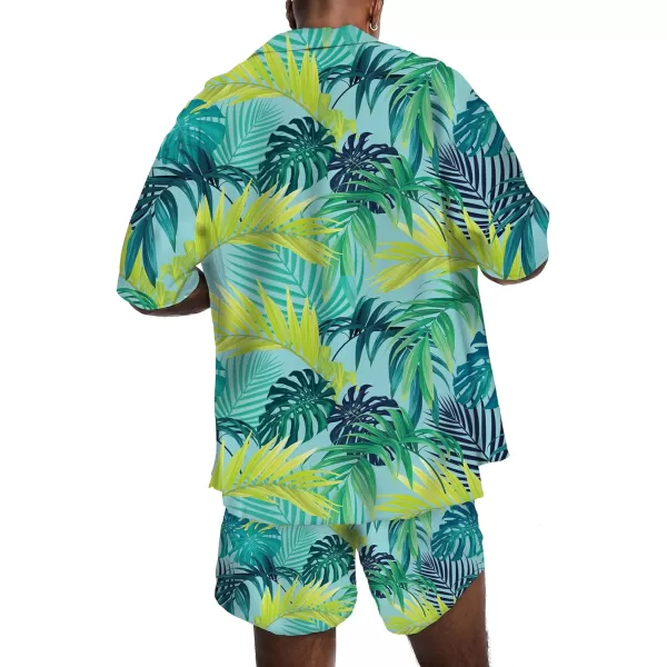 KYKU Mens Hawaiian Shirt and Short Set - Summer Short Sleeve Button Down Beach Shirts Tropical Vacation 2 Piece Outfits