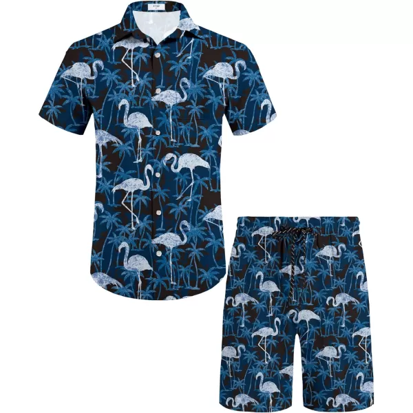 KYKU Mens Hawaiian Shirt and Short Set - Summer Short Sleeve Button Down Beach Shirts Tropical Vacation 2 Piece Outfits