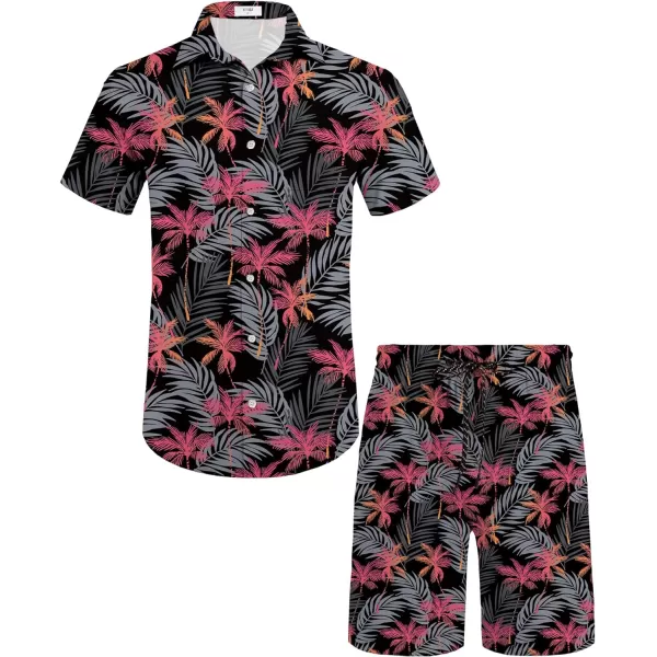 KYKU Mens Hawaiian Shirt and Short Set - Summer Short Sleeve Button Down Beach Shirts Tropical Vacation 2 Piece Outfits