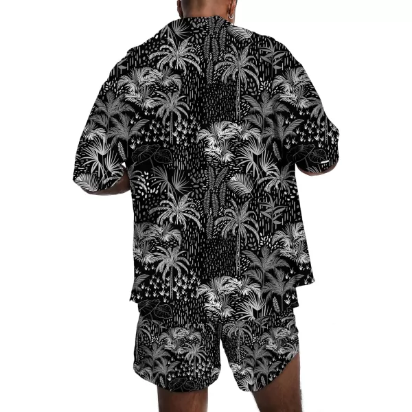 KYKU Mens Hawaiian Shirt and Short Set - Summer Short Sleeve Button Down Beach Shirts Tropical Vacation 2 Piece Outfits