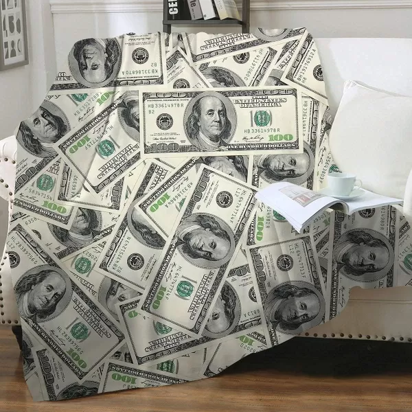 KYKU Money Blanket Throw Funny 100 Dollar Bill Cash US Cute Things Family Novelty Cool Stuff for Teen Girls, Boys, Women, Men, Anyone, Fun Friends Birthday Gifts 