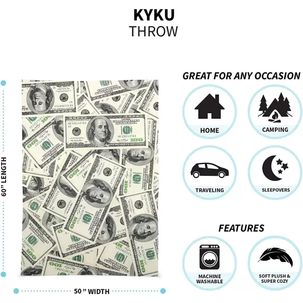 KYKU Money Blanket Throw Funny 100 Dollar Bill Cash US Cute Things Family Novelty Cool Stuff for Teen Girls, Boys, Women, Men, Anyone, Fun Friends Birthday Gifts 