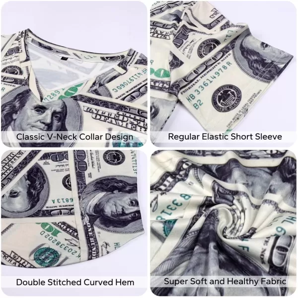 KYKU Money T Shirts for Women Dollar Print Summer Short Sleeve V Neck T-Shirts