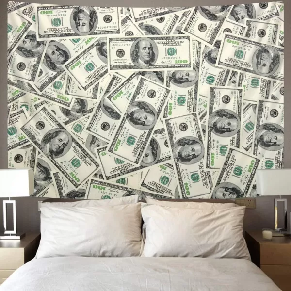 KYKU Money Tapestry Wall Hanging Pale Green Grey Benjamin Franklin 100 Dollar Bill Tapestry for Bedroom Living Room Dorm Decor 