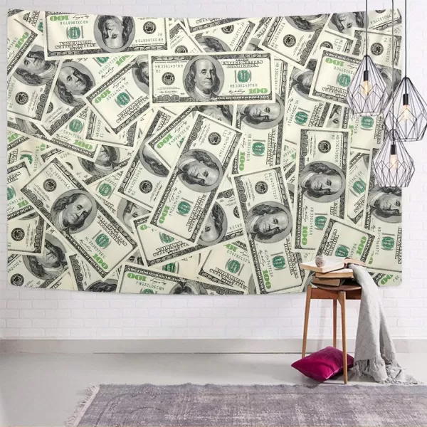 KYKU Money Tapestry Wall Hanging Pale Green Grey Benjamin Franklin 100 Dollar Bill Tapestry for Bedroom Living Room Dorm Decor 