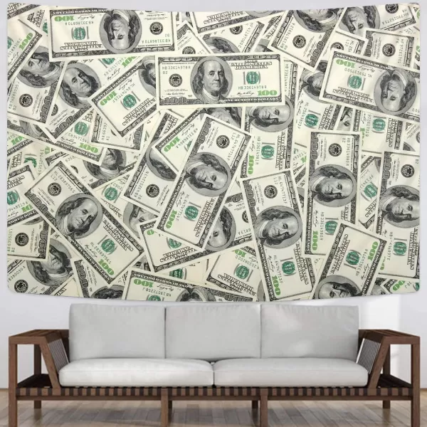 KYKU Money Tapestry Wall Hanging Pale Green Grey Benjamin Franklin 100 Dollar Bill Tapestry for Bedroom Living Room Dorm Decor 