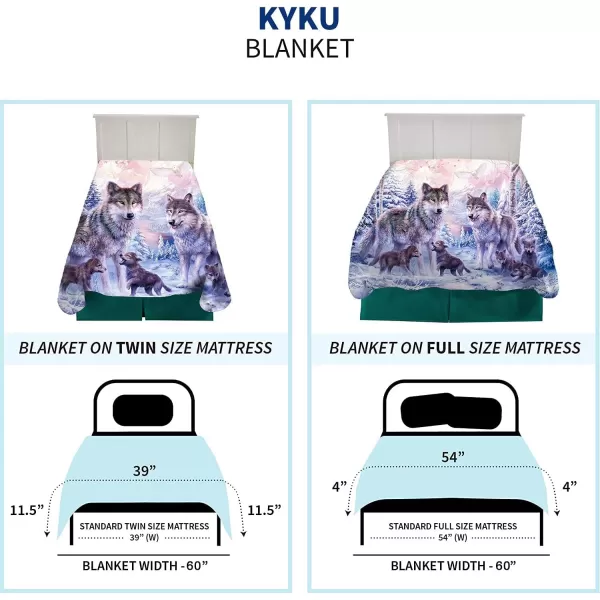 KYKU Pink Wolf Blankets and Throws - Fleece Wolves Blanket Snow Decorative Animal for Adults and Kids Family Love Design Pretty Art Gift Home Decorative Living Room Sofa Hug Plush Soft Beding Nap Cozy