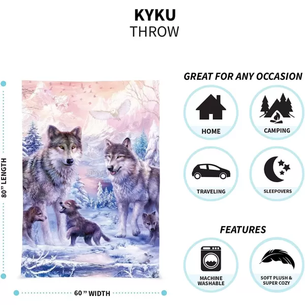 KYKU Pink Wolf Blankets and Throws - Fleece Wolves Blanket Snow Decorative Animal for Adults and Kids Family Love Design Pretty Art Gift Home Decorative Living Room Sofa Hug Plush Soft Beding Nap Cozy