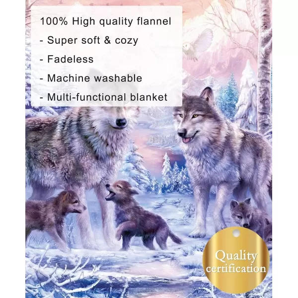 KYKU Pink Wolf Blankets and Throws - Fleece Wolves Blanket Snow Decorative Animal for Adults and Kids Family Love Design Pretty Art Gift Home Decorative Living Room Sofa Hug Plush Soft Beding Nap Cozy