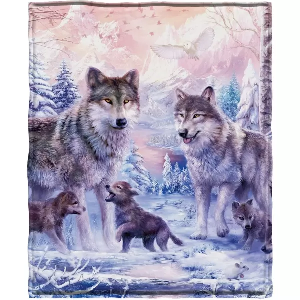 KYKU Pink Wolf Blankets and Throws - Fleece Wolves Blanket Snow Decorative Animal for Adults and Kids Family Love Design Pretty Art Gift Home Decorative Living Room Sofa Hug Plush Soft Beding Nap Cozy
