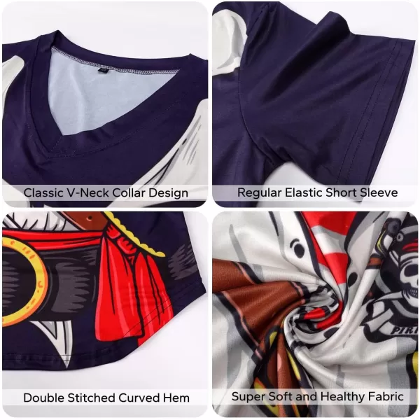 KYKU Pirate Shirt Costume Women V Neck Funny 3D Print Graphics Novelty Clothing