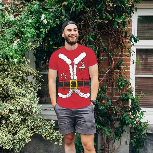 KYKU Santa Claus Costume T Shirt Mens Christmas T Shirts Funny Holiday Tshirt Red