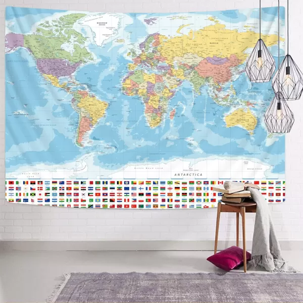 KYKU Small World Map Tapestry World Tapestries Globe Map Tapestry Flags Travel Classroom Decor Earth Decorations Party 