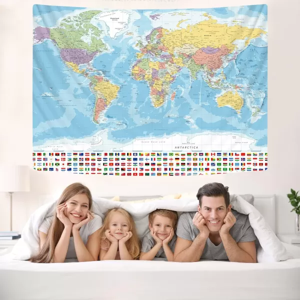 KYKU Small World Map Tapestry World Tapestries Globe Map Tapestry Flags Travel Classroom Decor Earth Decorations Party 