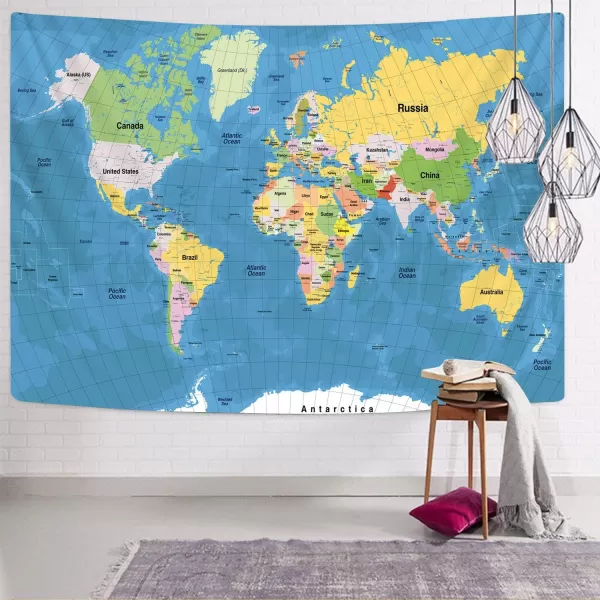 KYKU Small World Map Tapestry World Tapestries Globe Map Tapestry Flags Travel Classroom Decor Earth Decorations Party 