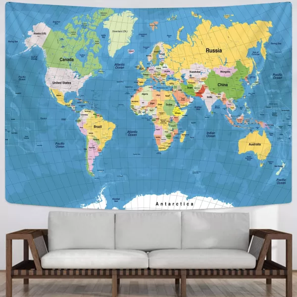 KYKU Small World Map Tapestry World Tapestries Globe Map Tapestry Flags Travel Classroom Decor Earth Decorations Party 