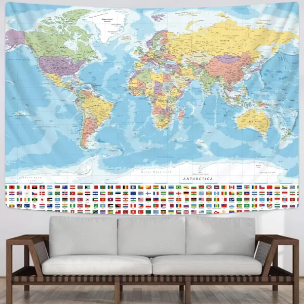 KYKU Small World Map Tapestry World Tapestries Globe Map Tapestry Flags Travel Classroom Decor Earth Decorations Party 