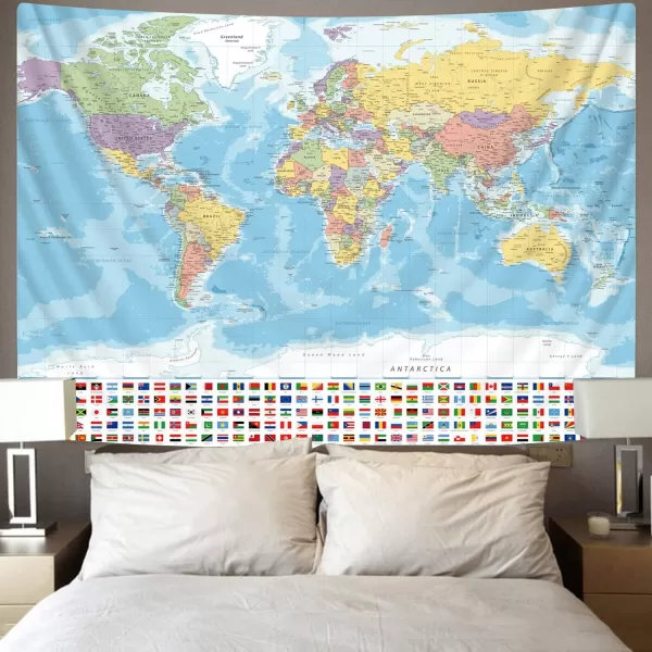 KYKU Small World Map Tapestry World Tapestries Globe Map Tapestry Flags Travel Classroom Decor Earth Decorations Party 